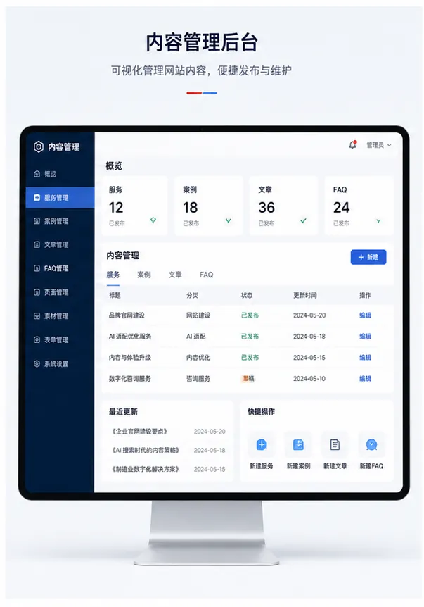 企业官网内容管理后台服务案例文章管理界面